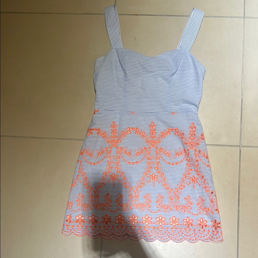 Tularosa Striped Dress with Orange Embroidery